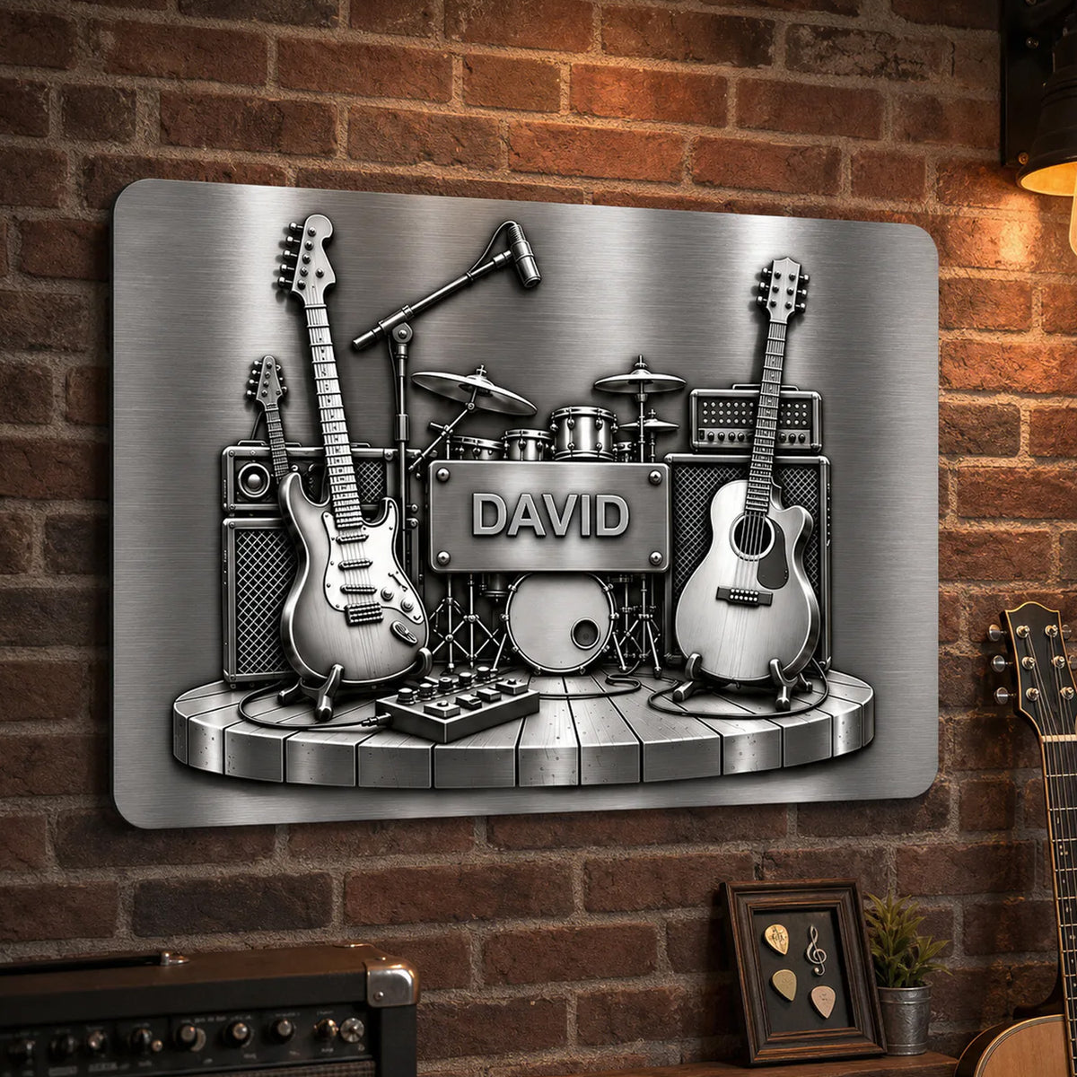Guitar Is My Therapy - Personalized Metal Sign, Brushed Silver Metal Tumble, 3D Metallic Guitar Lovers Gift