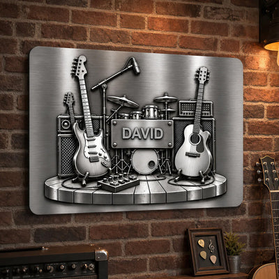 Guitar Is My Therapy - Personalized Metal Sign, Brushed Silver Metal Tumble, 3D Metallic Guitar Lovers Gift
