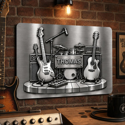 Guitar Is My Therapy - Personalized Metal Sign, Brushed Silver Metal Tumble, 3D Metallic Guitar Lovers Gift
