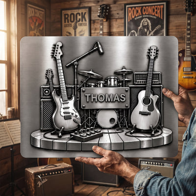 Guitar Is My Therapy - Personalized Metal Sign, Brushed Silver Metal Tumble, 3D Metallic Guitar Lovers Gift