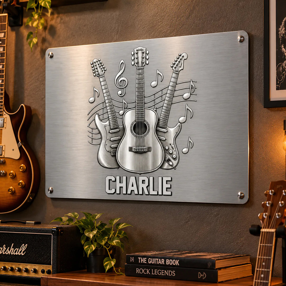 A Gift For The One Who Lets Every Chord Tell Their Story - Personalized Metal Sign, Gift For Guitar Lovers, 3D Metallic Brushed Gift