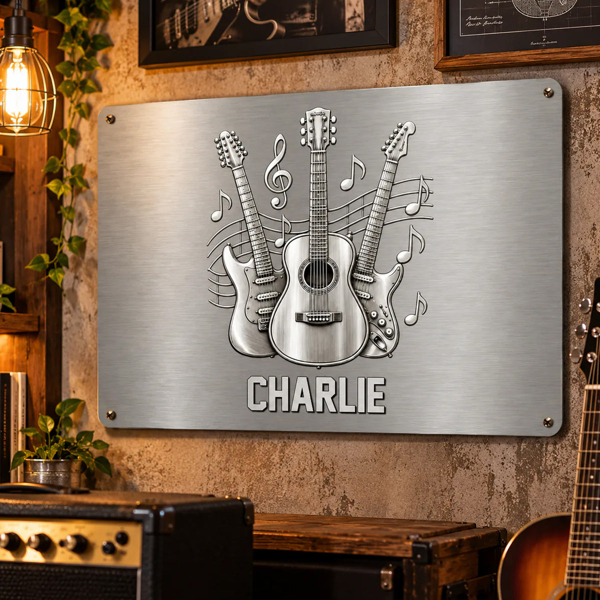 A Gift For The One Who Lets Every Chord Tell Their Story - Personalized Metal Sign, Gift For Guitar Lovers, 3D Metallic Brushed Gift