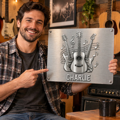 A Gift For The One Who Lets Every Chord Tell Their Story - Personalized Metal Sign, Gift For Guitar Lovers, 3D Metallic Brushed Gift