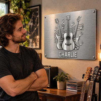 A Gift For The One Who Lets Every Chord Tell Their Story - Personalized Metal Sign, Gift For Guitar Lovers, 3D Metallic Brushed Gift