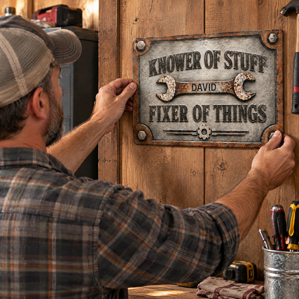 Knower Of Stuff Personalized Metal Sign Gift for Dad - CustomizeAF™