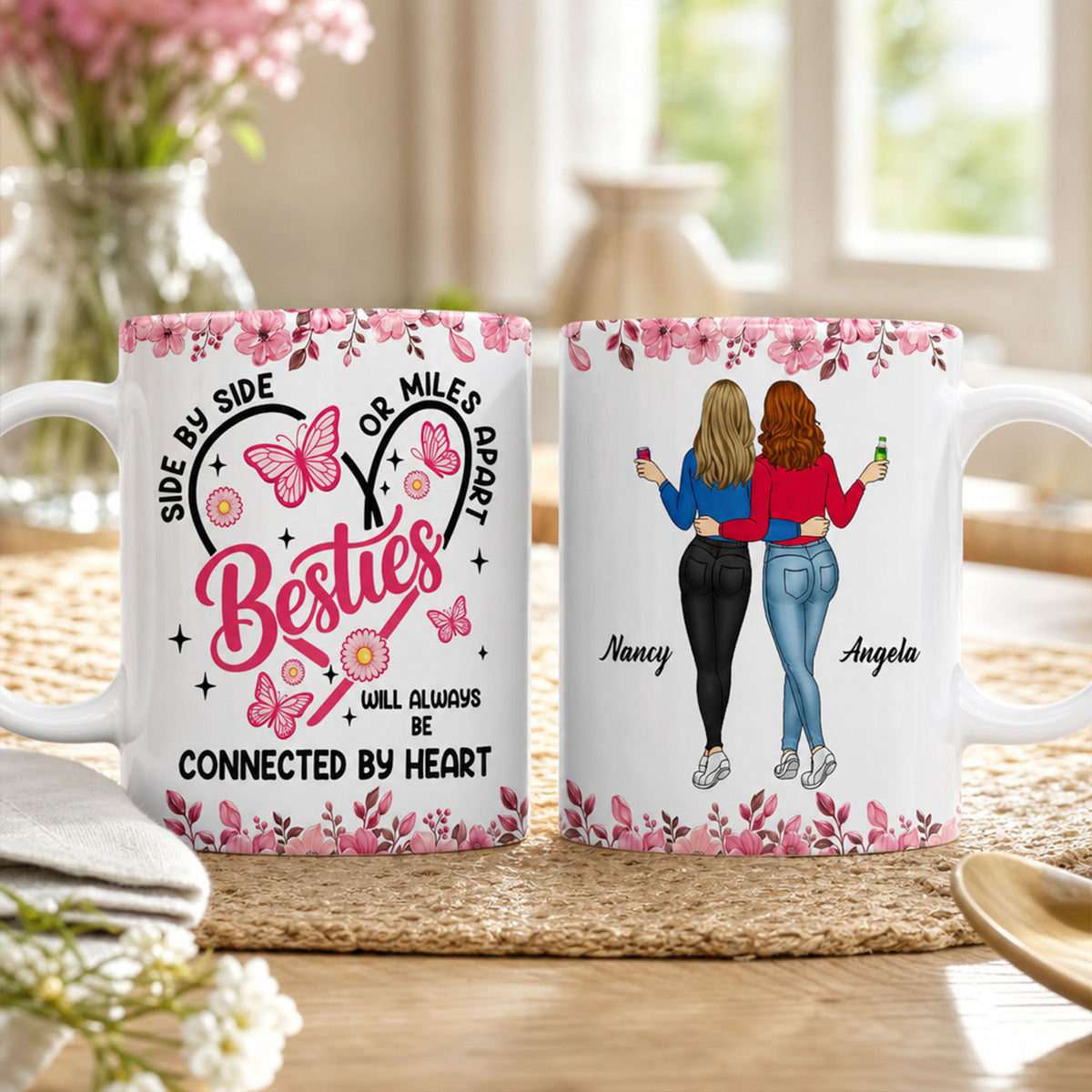 Side By Side My Bestie - Personalized Mug, Custom Best Friend Mug, Gift For Bestie