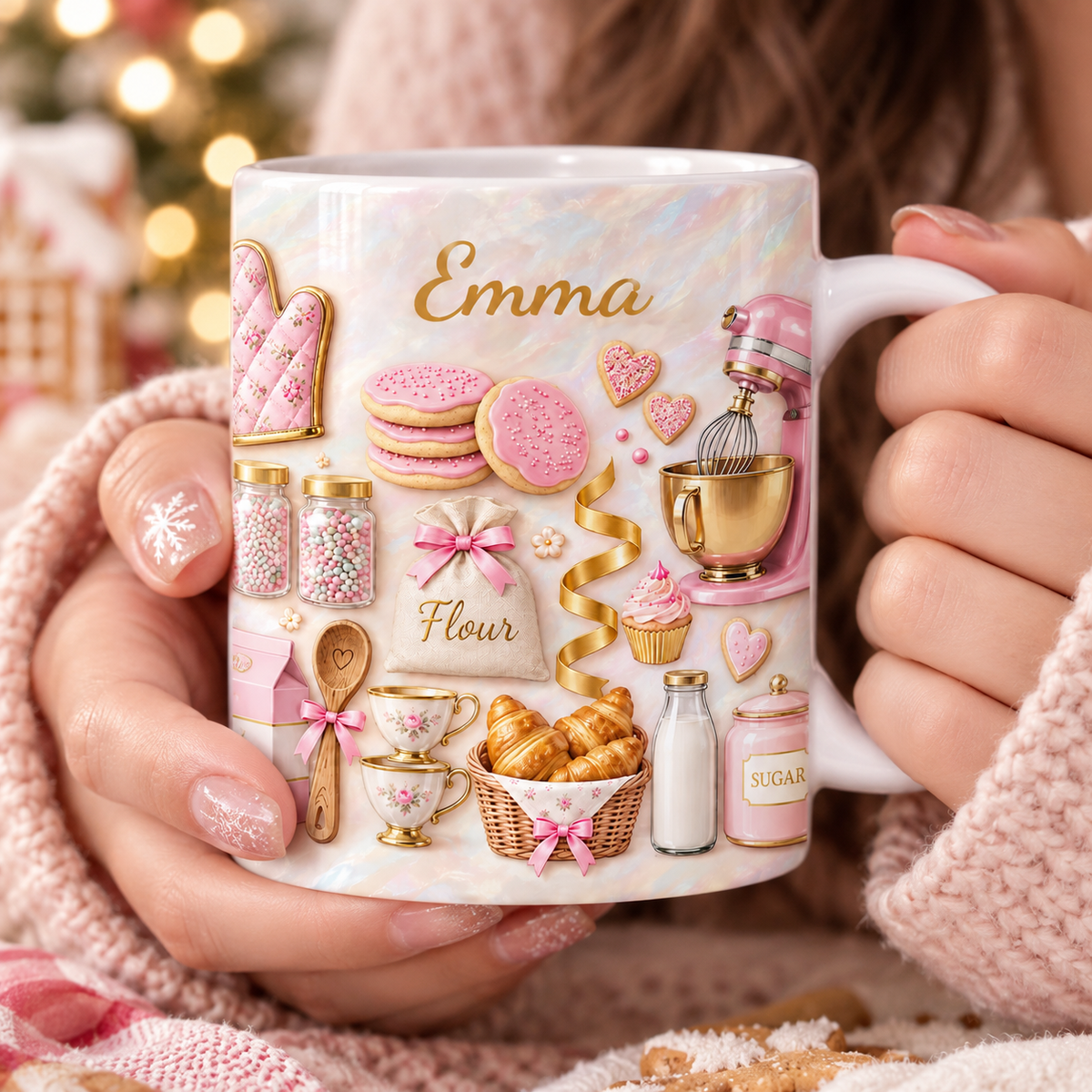 Beloved Cakes - Personalized 3D Inflated Effect Printed Mug, Custom Name Mug for Baking Lovers