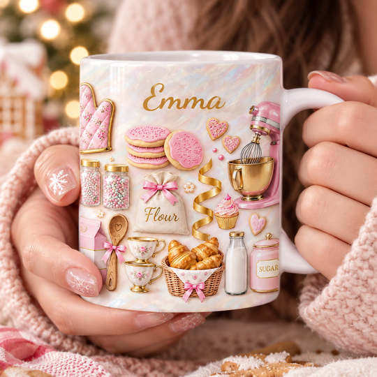 Beloved Cakes - Personalized 3D Inflated Effect Printed Mug, Custom Name Mug for Baking Lovers