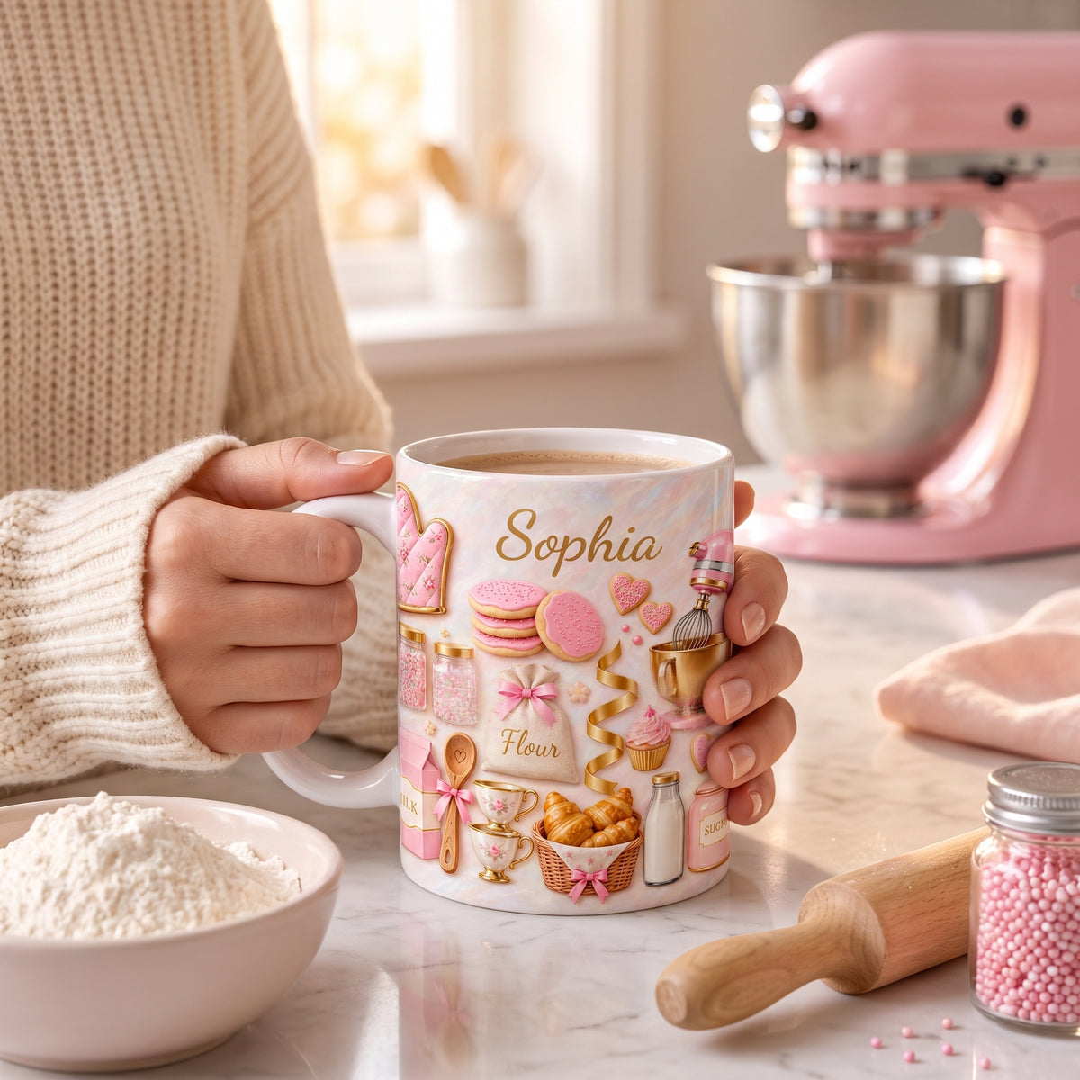 Beloved Cakes - Personalized 3D Inflated Effect Printed Mug, Custom Name Mug for Baking Lovers