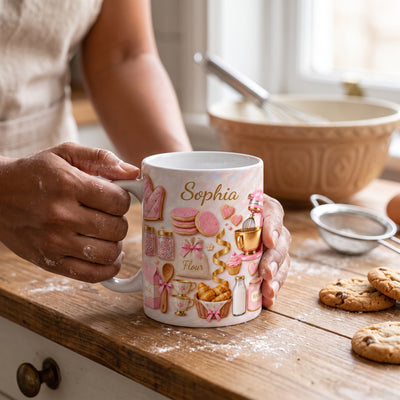 Beloved Cakes - Personalized 3D Inflated Effect Printed Mug, Custom Name Mug for Baking Lovers