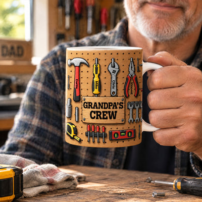 Grandpa's Crew Workshop Pegboard- Personalized Mug, Custom Name Drinkware for Grandpa/Dad