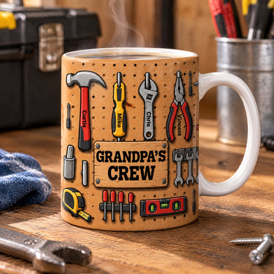 Grandpa's Crew Workshop Pegboard- Personalized Mug, Custom Name Drinkware for Grandpa/Dad
