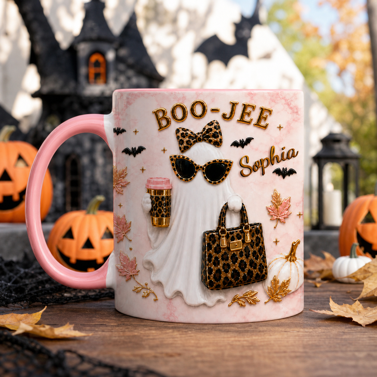 My Boo Jee Mug - Personalized Mug, Leopard Ghost Coffee Mug, Trendy Boujee Fall Gift, Custom Name Leopard