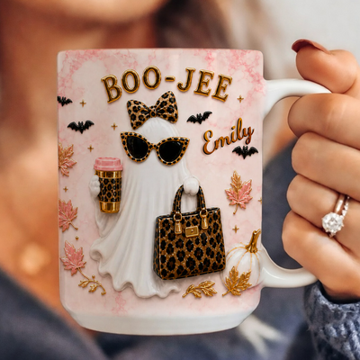 My Boo Jee Mug - Personalized Mug, Leopard Ghost Coffee Mug, Trendy Boujee Fall Gift, Custom Name Leopard