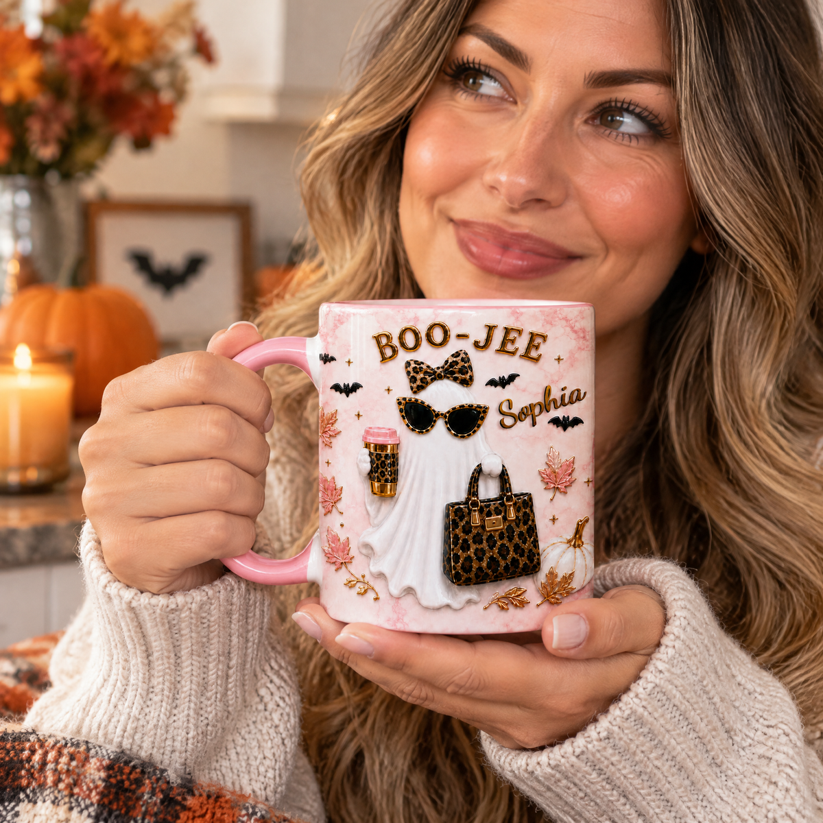 My Boo Jee Mug - Personalized Mug, Leopard Ghost Coffee Mug, Trendy Boujee Fall Gift, Custom Name Leopard