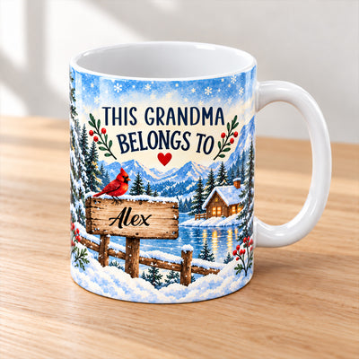 This Grandma Belongs To - Personalized Mug, Watercolor Winter Forest Custom Name Christmas Drinkware