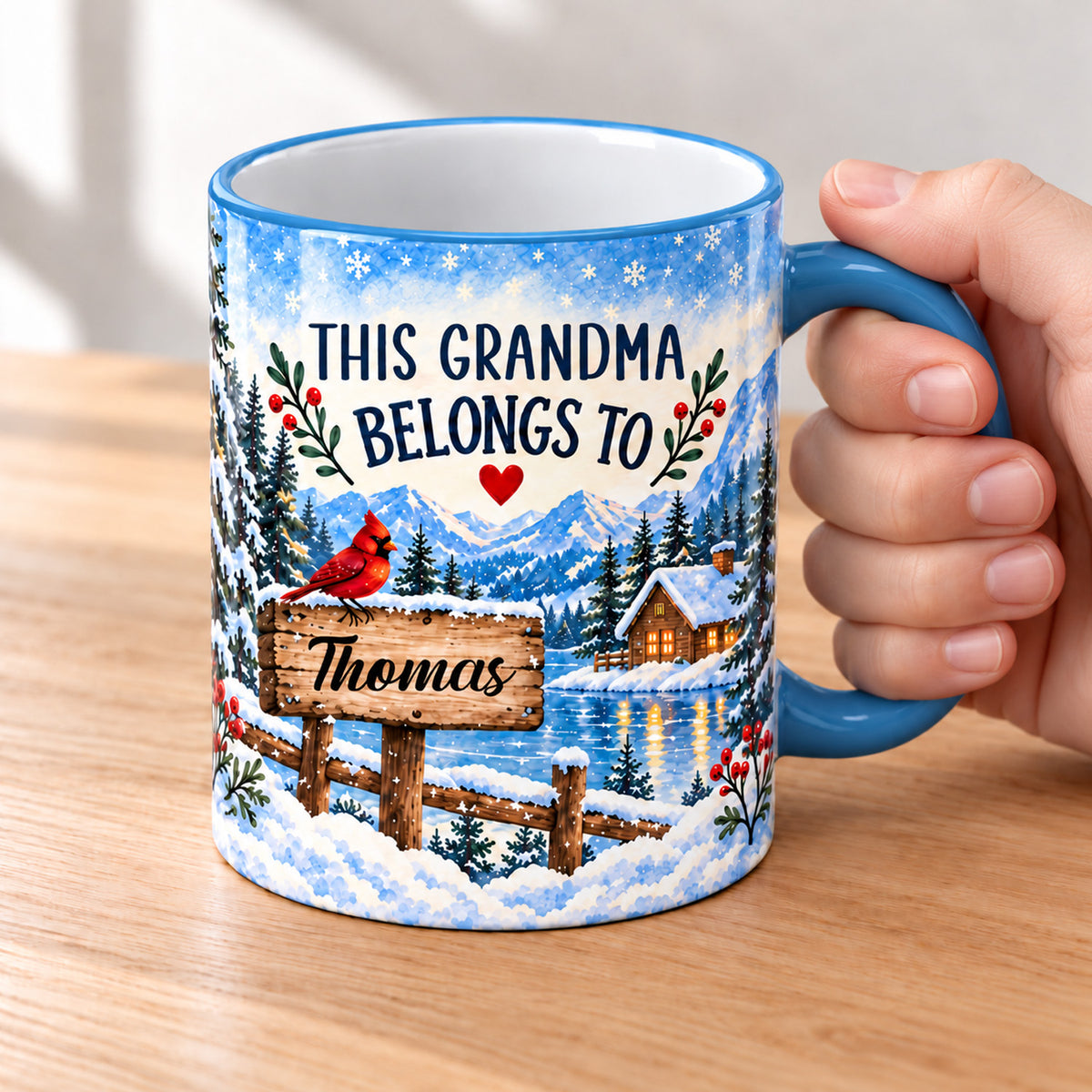 This Grandma Belongs To - Personalized Mug, Watercolor Winter Forest Custom Name Christmas Drinkware