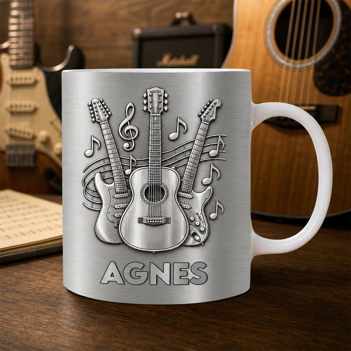 A Gift For The One Who Lets Every Chord Tell Their Story - Personalized Mug, Gift For Guitar Lovers, 3D Metallic Brushed Mug