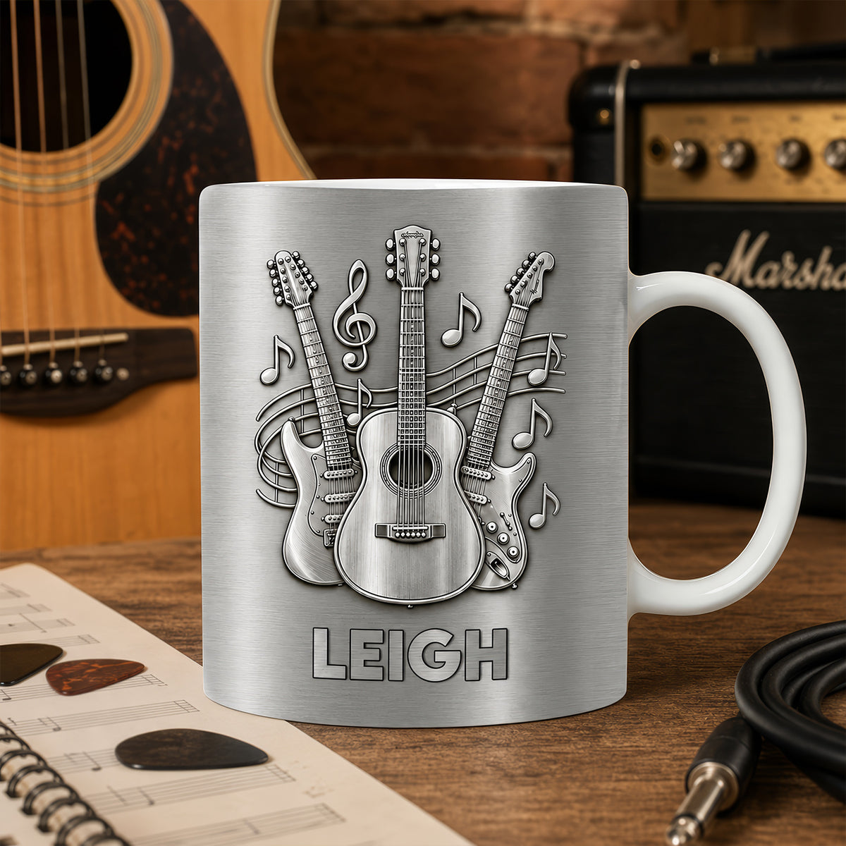A Gift For The One Who Lets Every Chord Tell Their Story - Personalized Mug, Gift For Guitar Lovers, 3D Metallic Brushed Mug