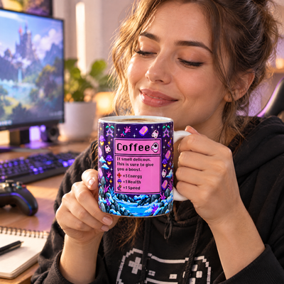 Coffee Gives Me +3 Energy, +1 Health & +1 Speed - Personalized Mug, Retro Pixel Gamer Mug For Coffee Addicts
