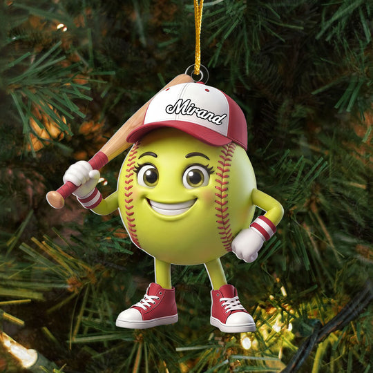 Softball Is My Happy Place - Personalized Acrylic Ornament, Gift For Sport Lovers, Softball Gift