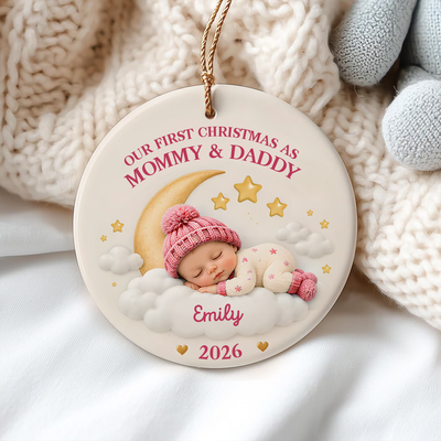 Our First Christmas Together - Personalized Ceramic Ornament, Custom Baby Ornament, Mommy Daddy Grandma Grandpa Christmas Gift, Newborn Family Keepsake