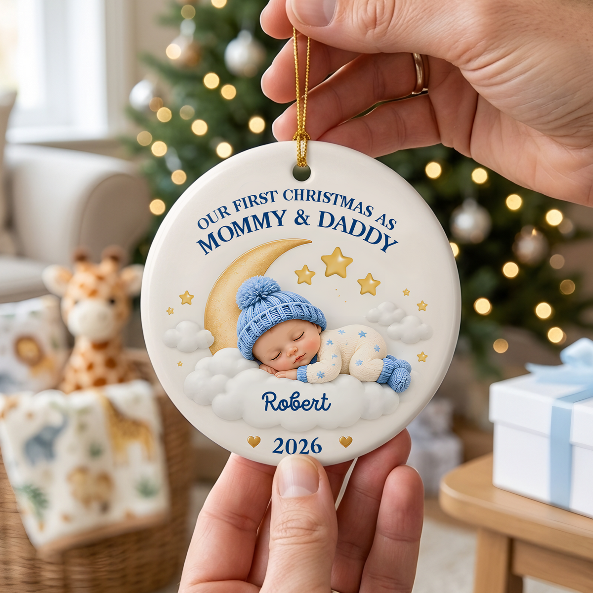 Our First Christmas Together - Personalized Ceramic Ornament, Custom Baby Ornament, Mommy Daddy Grandma Grandpa Christmas Gift, Newborn Family Keepsake