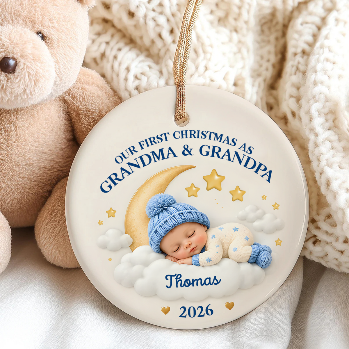 Our First Christmas Together - Personalized Ceramic Ornament, Custom Baby Ornament, Mommy Daddy Grandma Grandpa Christmas Gift, Newborn Family Keepsake