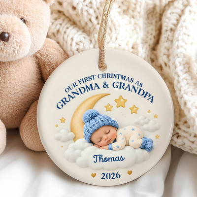 Our First Christmas Together - Personalized Ceramic Ornament, Custom Baby Ornament, Mommy Daddy Grandma Grandpa Christmas Gift, Newborn Family Keepsake