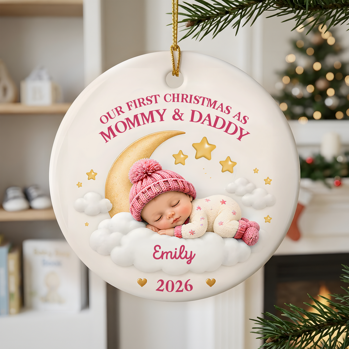 Our First Christmas Together - Personalized Ceramic Ornament, Custom Baby Ornament, Mommy Daddy Grandma Grandpa Christmas Gift, Newborn Family Keepsake