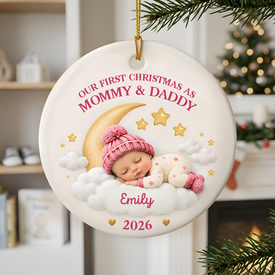 Our First Christmas Together - Personalized Ceramic Ornament, Custom Baby Ornament, Mommy Daddy Grandma Grandpa Christmas Gift, Newborn Family Keepsake