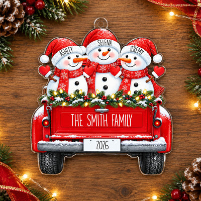 Christmas Snowman Family -  Personalized Acrylic Ornaments, Family Christmas Ornament, Christmas Tree Ornament, Holiday Keepsake