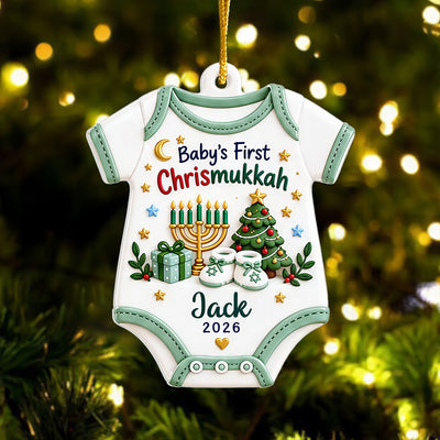 Baby’s First Chrismukkah - Personalized Acrylic Ornament, Personalized Baby Name & Year Keepsake, Christmas Hanukkah Baby Gift, First Holiday Ornament