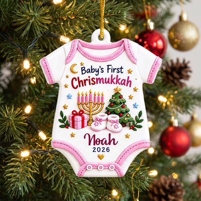 Baby’s First Chrismukkah - Personalized Acrylic Ornament, Personalized Baby Name & Year Keepsake, Christmas Hanukkah Baby Gift, First Holiday Ornament