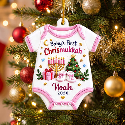 Baby’s First Chrismukkah - Personalized Acrylic Ornament, Personalized Baby Name & Year Keepsake, Christmas Hanukkah Baby Gift, First Holiday Ornament