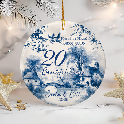 Hand In Hand - Personalized Ceramic Ornament, Gift For Couple, Anniversary Gift