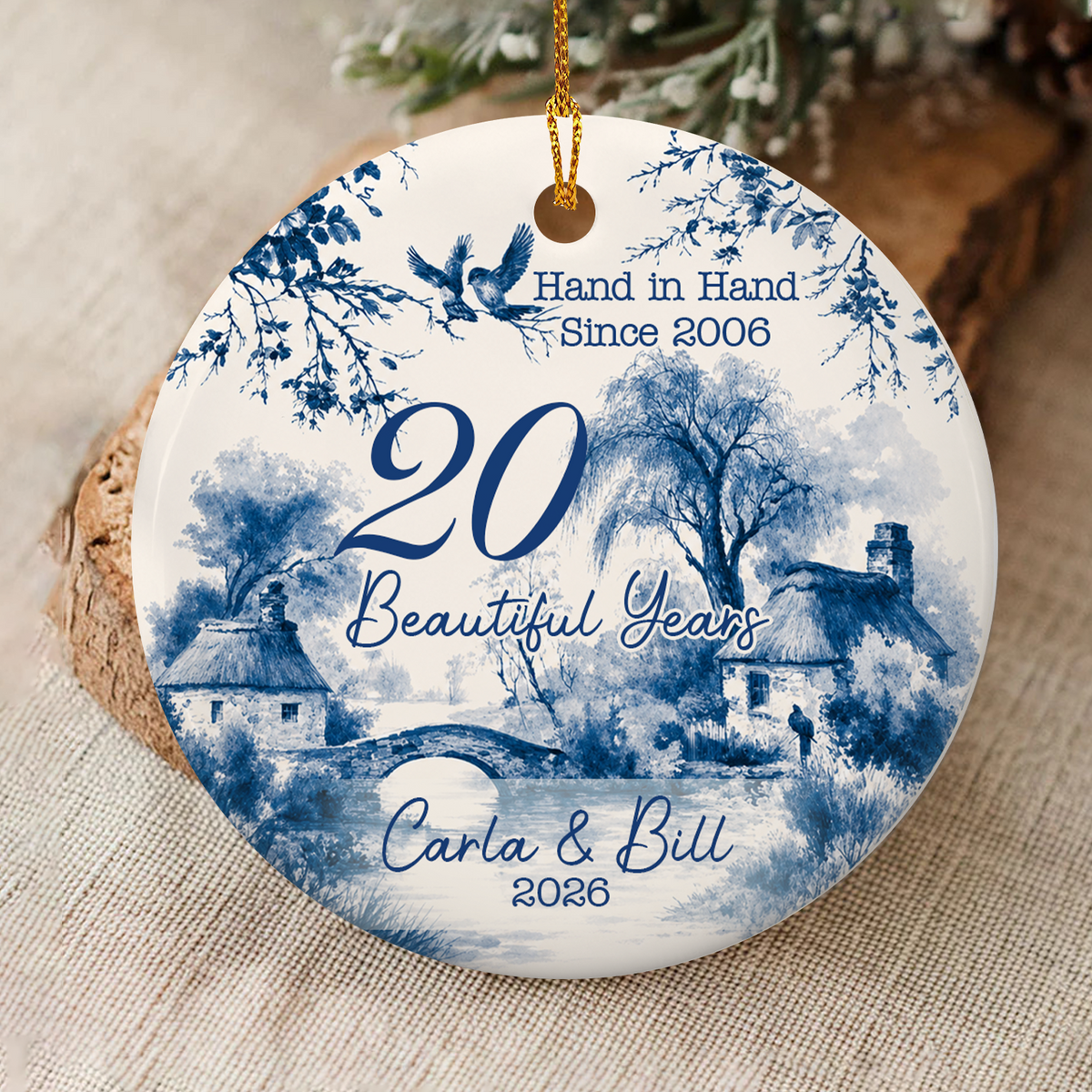 Hand In Hand - Personalized Ceramic Ornament, Gift For Couple, Anniversary Gift