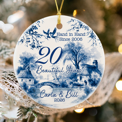 Hand In Hand - Personalized Ceramic Ornament, Gift For Couple, Anniversary Gift