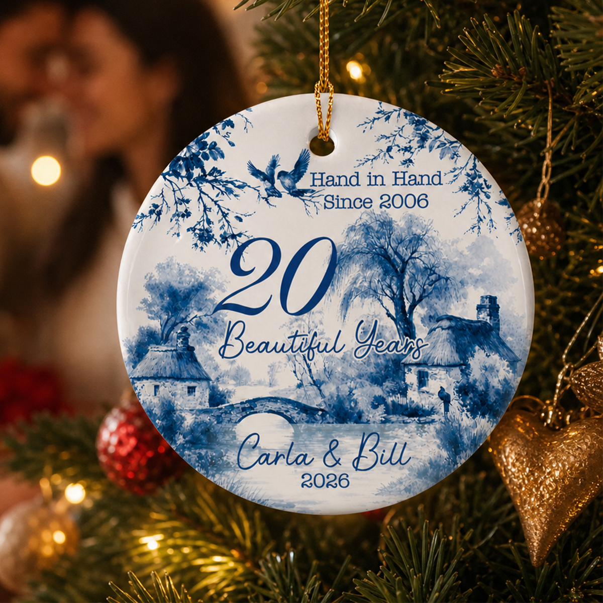 Hand In Hand - Personalized Ceramic Ornament, Gift For Couple, Anniversary Gift