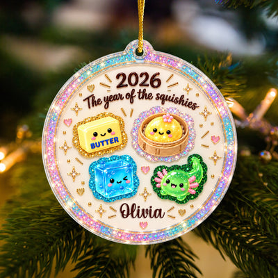 Squishy Dumpling Christmas- Personalized Acrylic Ornament, Cute Squishy Lover Gift, Squishy Hunting Squishies, Butter NeeDoh Ornament, Kids Keepsake Gift
