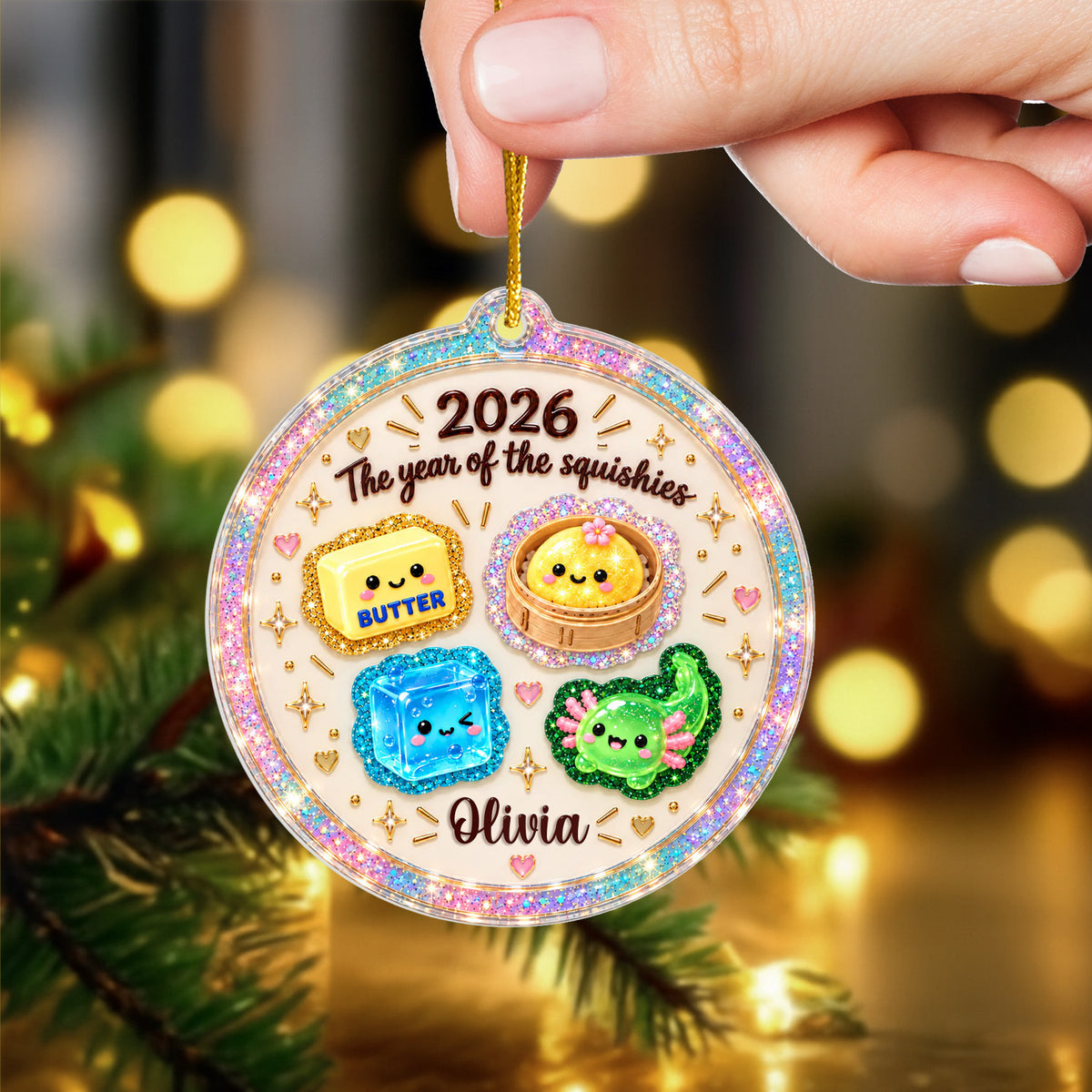 Squishy Dumpling Christmas- Personalized Acrylic Ornament, Cute Squishy Lover Gift, Squishy Hunting Squishies, Butter NeeDoh Ornament, Kids Keepsake Gift
