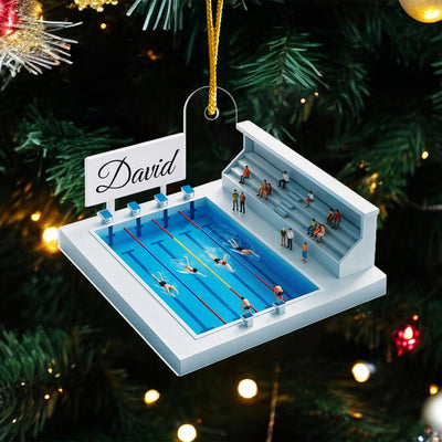 Swimming Is My Happy Place - Personalized Acrylic Ornament, Gift For Swimming Lovers