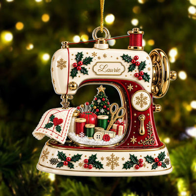 Sewing Machine Christmas- Personalized Acrylic Ornament,   Custom Name Seamstress Gift for Knitting Lover