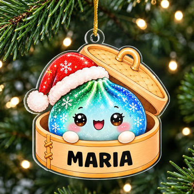 Cute Christmas Dumpling- Personalized Acrylic Ornament, Cute Dim Sum in Bamboo Basket Acrylic Decoration, Kawaii Foodie Gift for Kids and Families