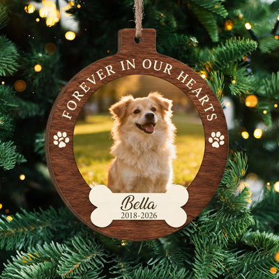 Your Pawprints Stay Forever - Personalized Wooden Ornament, Custom Pet Photo Memorial Ornament, Memorial Christmas Ornament