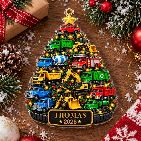 Christmas Truck Parade - Personalized Acrylic Ornament, Custom Name Kids Ornament, Truck Kids Christmas Tree Ornament