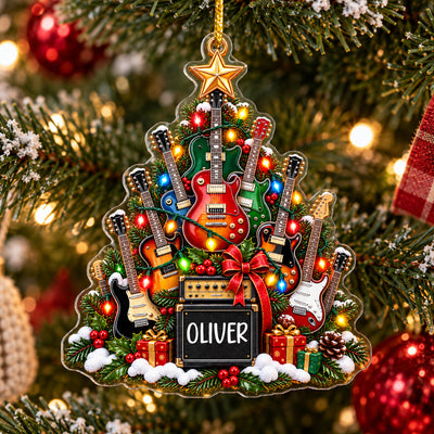 Rockstar Christmas - Personalized Ornament, Custom Name Guitar Lovers Ornament, Gift For Guitar Players