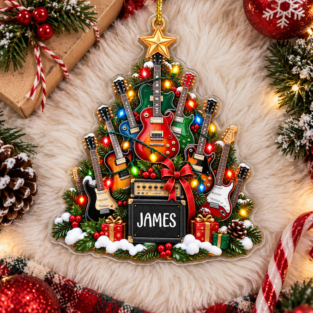 Rockstar Christmas - Personalized Ornament, Custom Name Guitar Lovers Ornament, Gift For Guitar Players