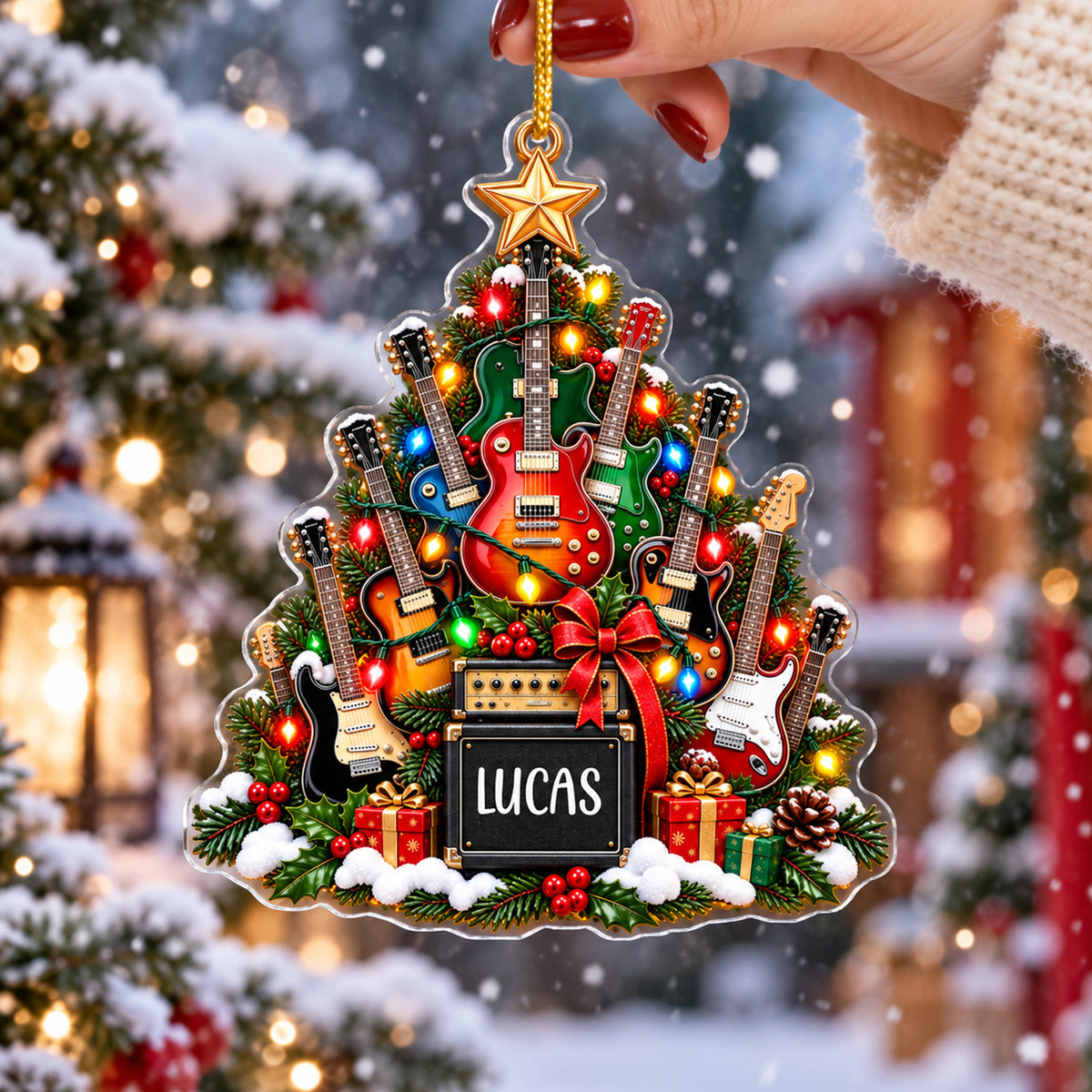 Rockstar Christmas - Personalized Ornament, Custom Name Guitar Lovers Ornament, Gift For Guitar Players