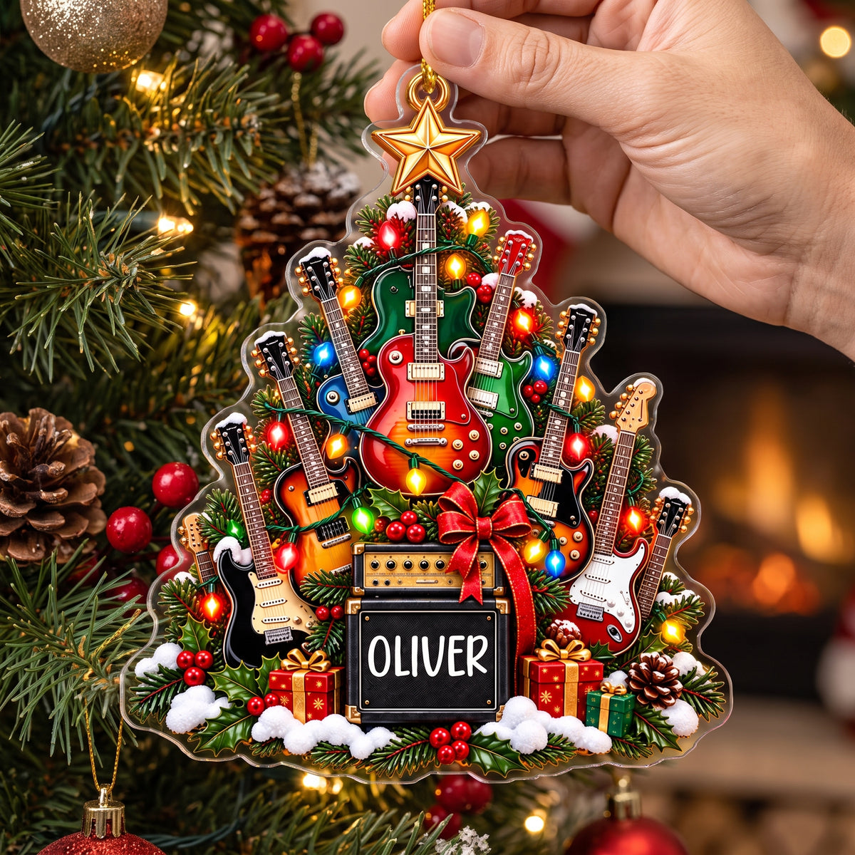 Rockstar Christmas - Personalized Ornament, Custom Name Guitar Lovers Ornament, Gift For Guitar Players